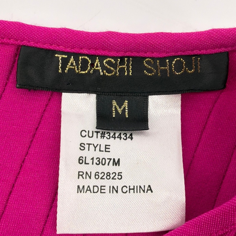 Tadashi Shoji Magenta Pink Pleated Lace Panel Sheath Cocktail Dress Medium M - Picture 6 of 9